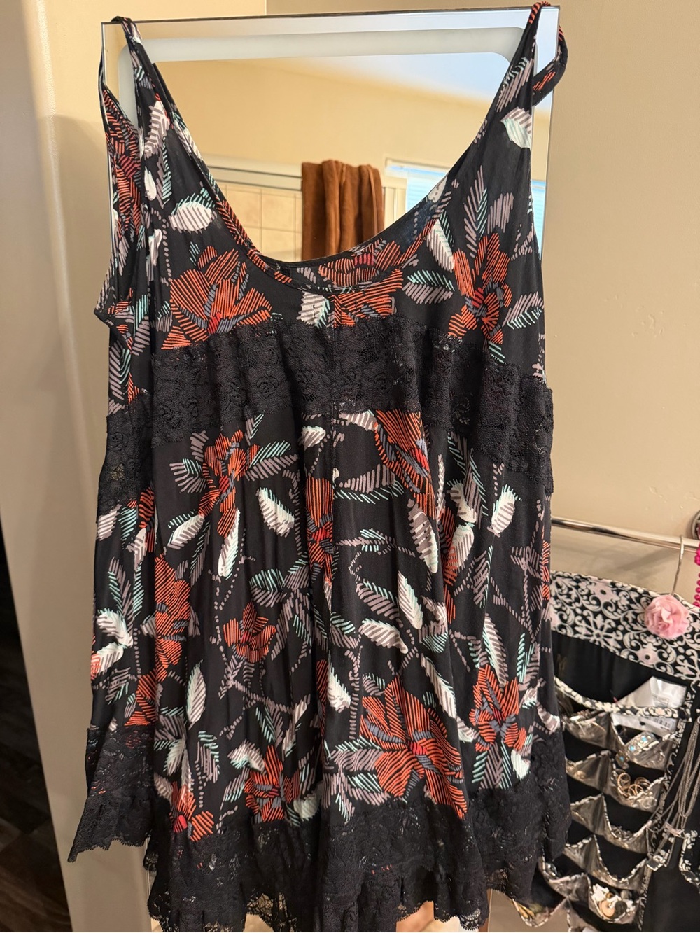 Free People Black Floral Lace-Trim Camisole